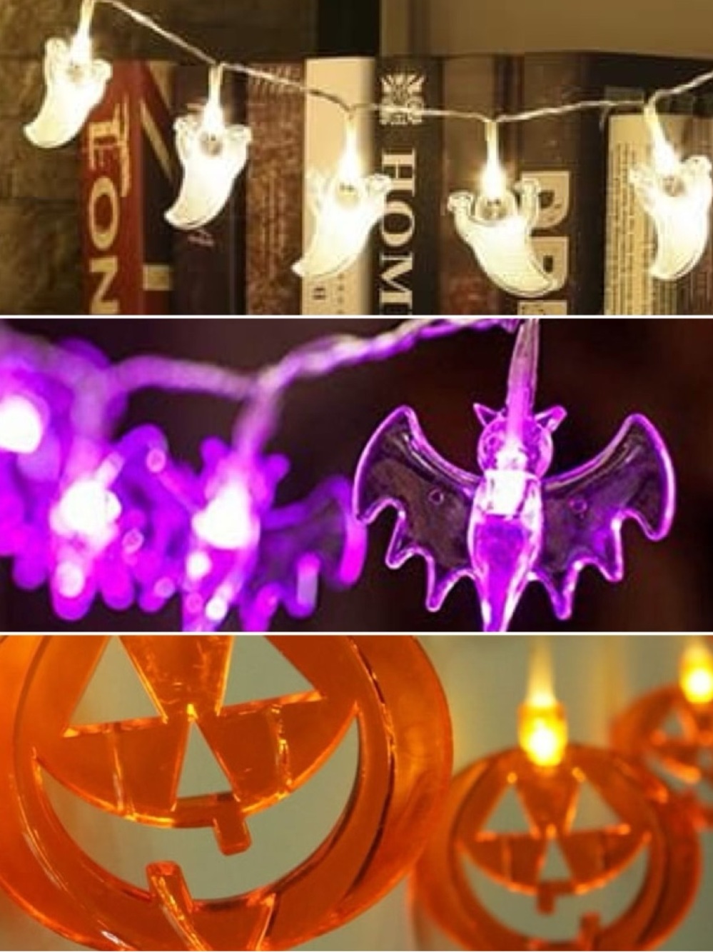 Halloween String Lights Ghosts Bats and Pumpkins (Set of 3)